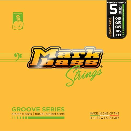 DV Mark Groove Series - Electric Bass Strings Set of 5, Medium Gauge (45-130) - Nickel Plated Steel Bass Guitar Strings, Long Scale