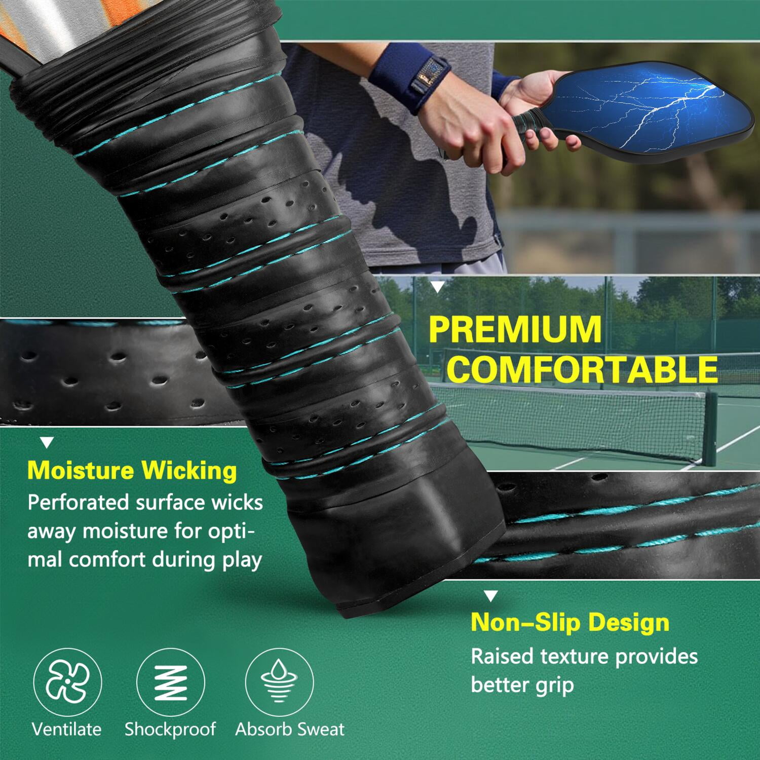 Pickleball Paddles Set Of 2, Fiberglass Surface, Thunder, Speed Print, 4 Balls & Bag