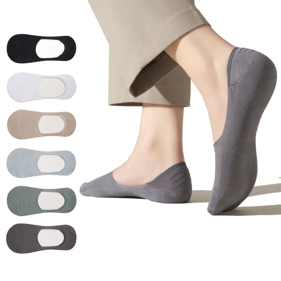 LDU Men's No Show Socks, Solid Skin Friendly Breathable Quick Dry Invisible Low Cut Socks for Daily Wear, 6 Pairs