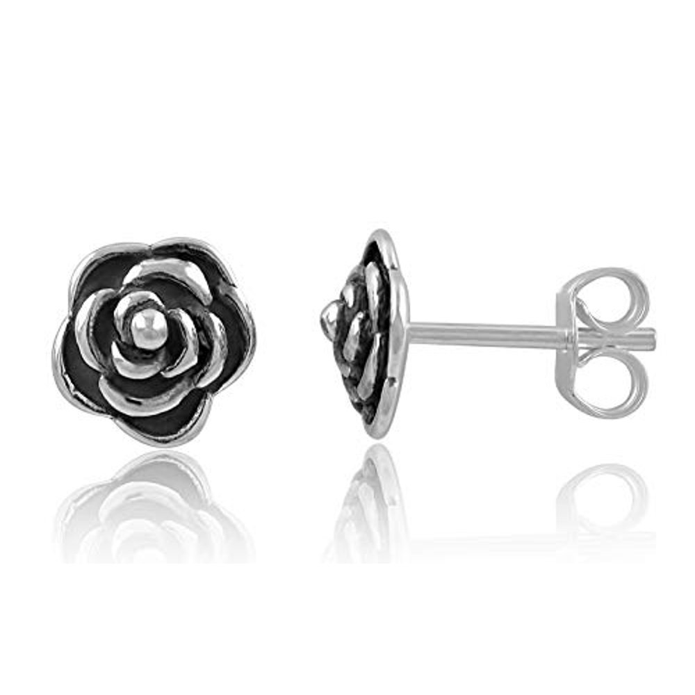 Silver Close Out Sterling Silver Rose Flower Stud Earrings 8mm