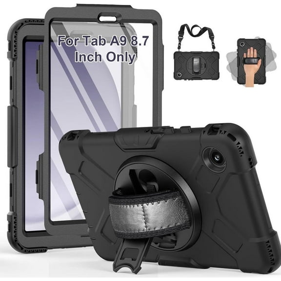 Case for Samsung Galaxy Tab A9 8.7 inch 2023 Shockproof Cover with Screen Protector/Hand Strap/Shoulder Strap/Pen Holder for Galaxy Tab A9 8.7" SM-X110/X115/X117