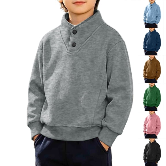 akafmk Boys Mockneck Sweatshirts Long Sleeve Pullover Sweatshirt Button Stand Collar Ribbed Cuffs Casual Tops Kids Fall Winter Clothes, Size 13-14 Years