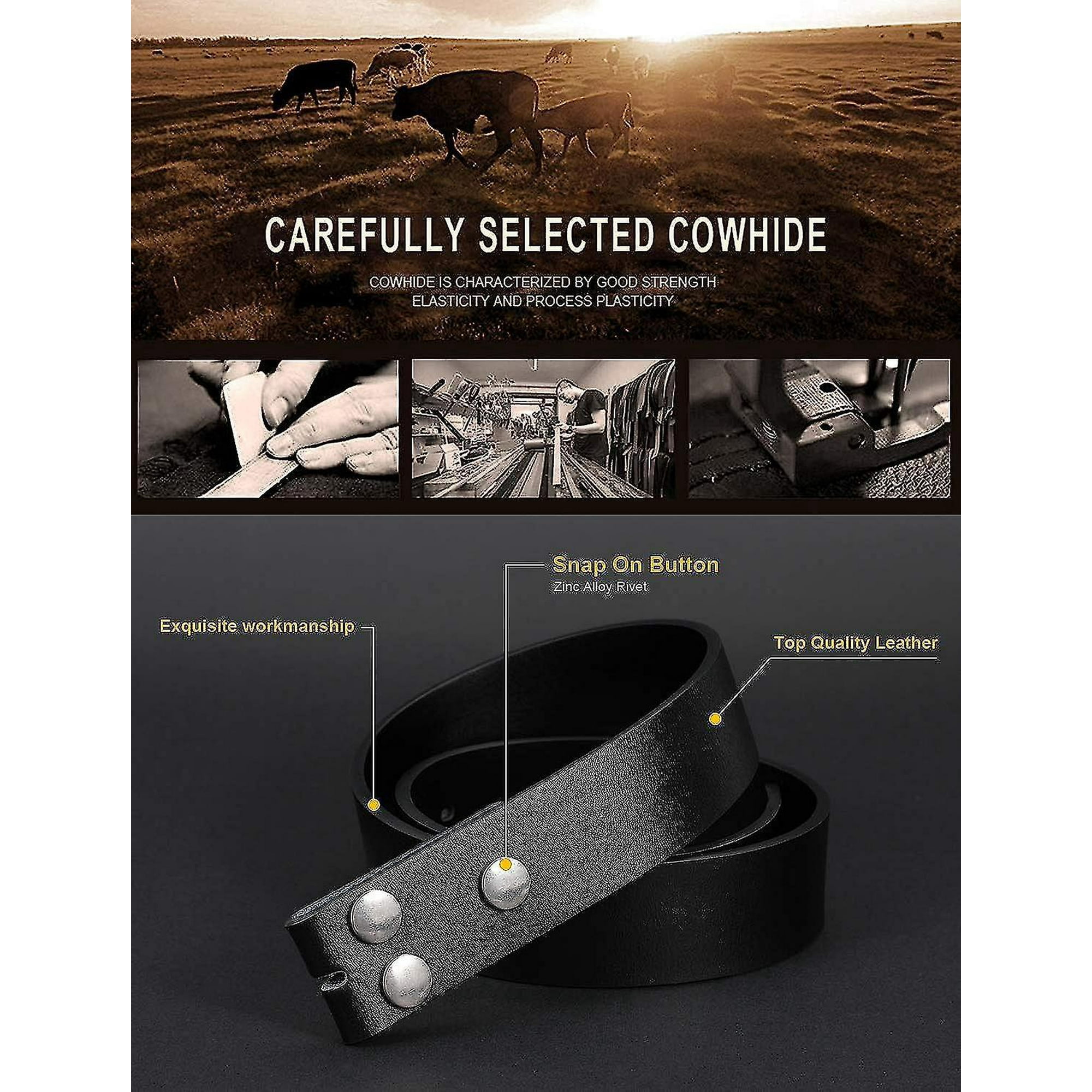 Ceinture en Cuir pour Hommes Sans Boucle Ceinture de Remplacement avec Bouton Pression
