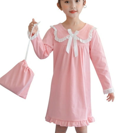 

SILVERCELL Toddler Girl Pajamas Sets Kids Round Neck Long Sleeve Solid Color Sleepwear Night Skirt