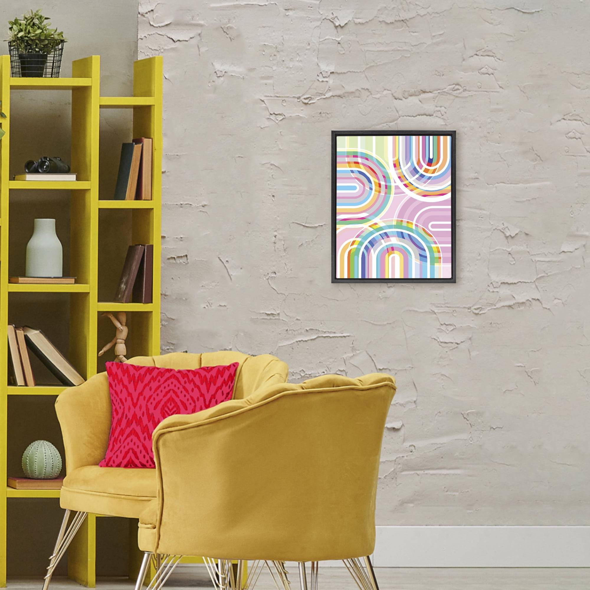 Stupell Industries Bright Playful Rainbow Arches Black Framed Floater Canvas Wall Art, design by Amber Sterling