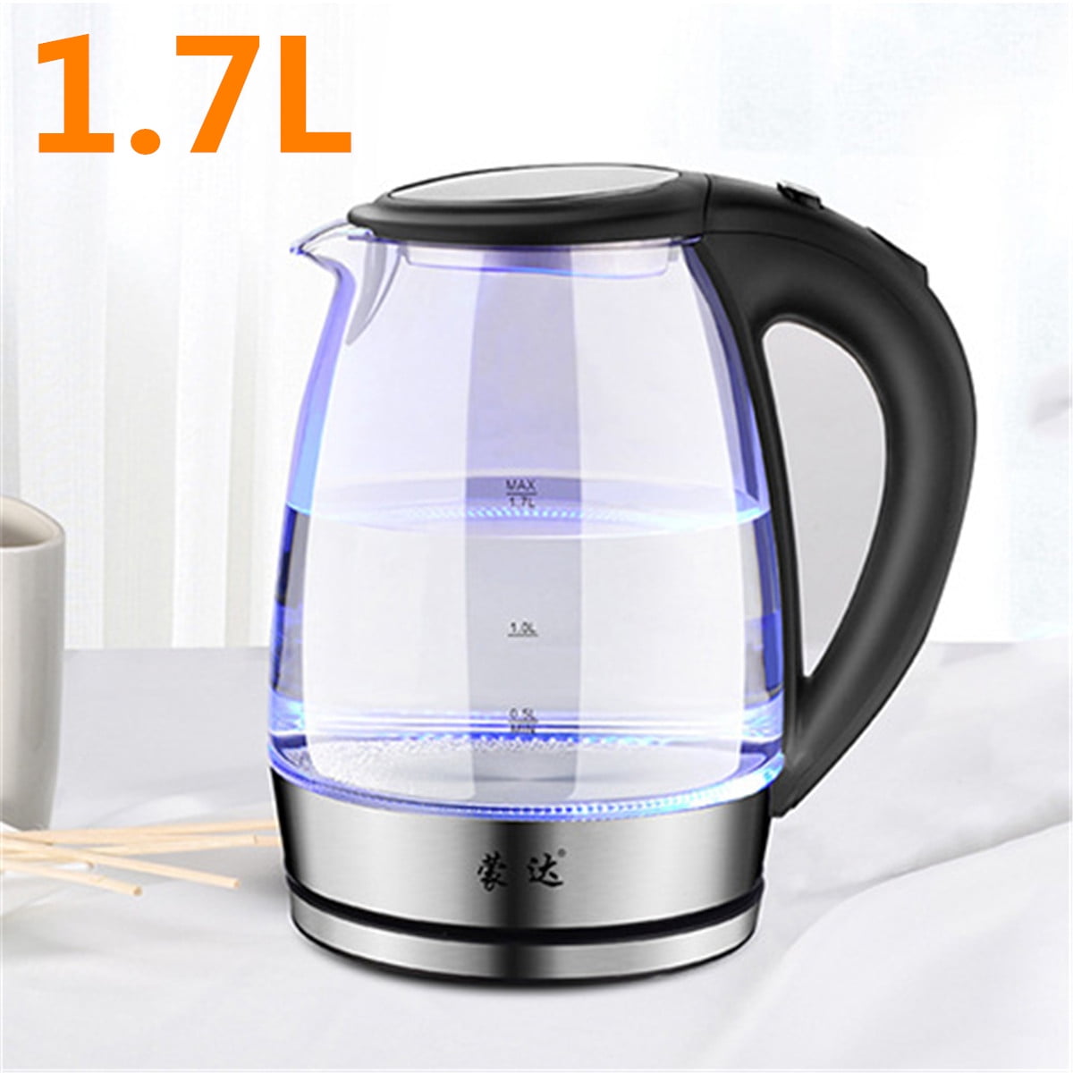 1.7L 304 Stainless Steel Blue LED Light High Borosilicate Glass