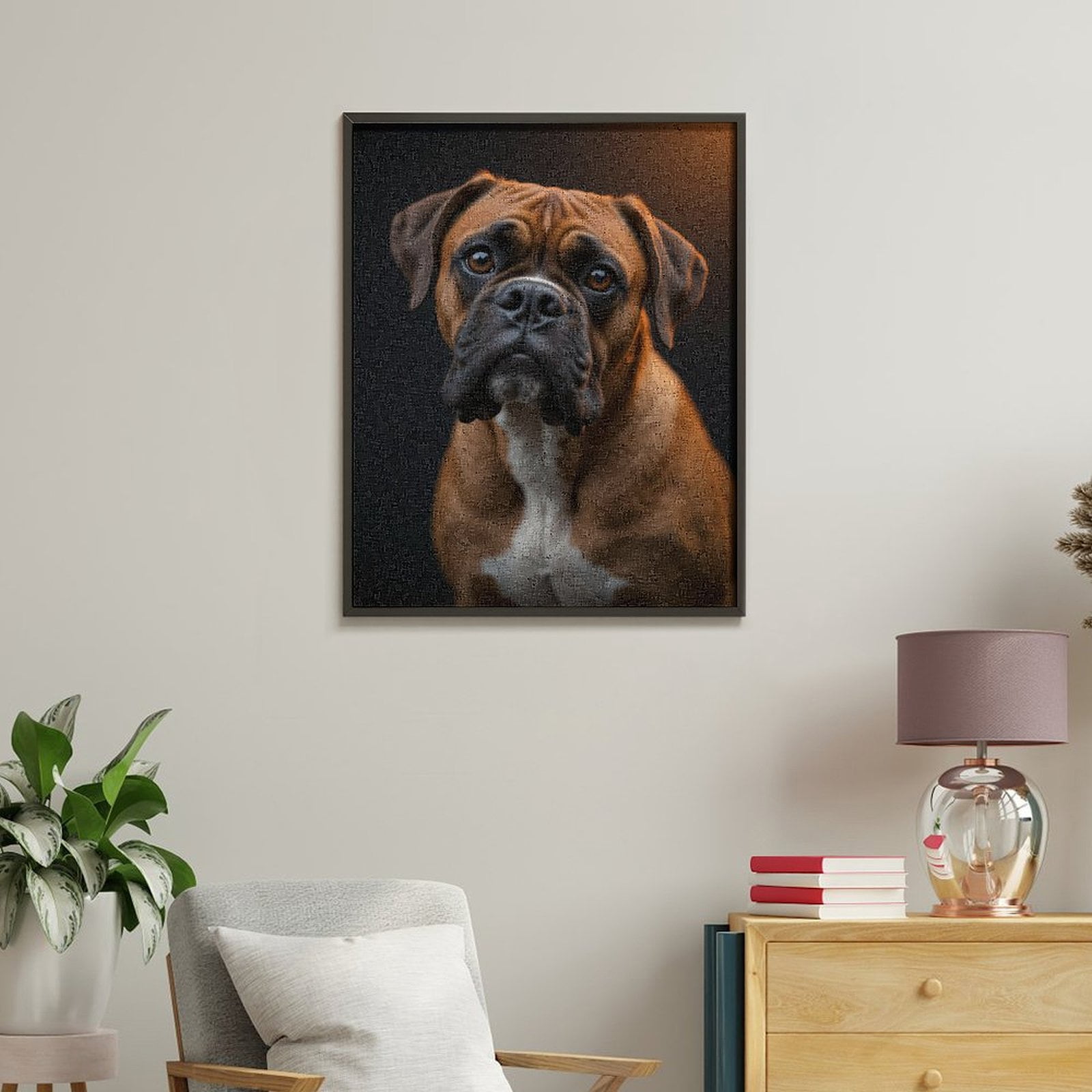 Paint by Numbers Kit for Adults, Boxer Dog Portrait Black Background Paint by Numbers, Easy Paint by Numbers Kit for Adults Beginner, DIY Adult Paint by Number Kits on Canvas, Home Decor