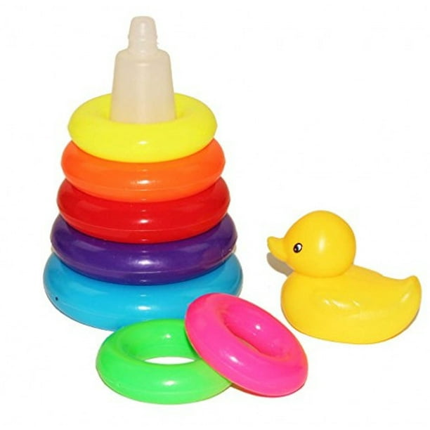 Dazzling Toys Large Sturdy Duck Toy with Stackable Colorful Rings