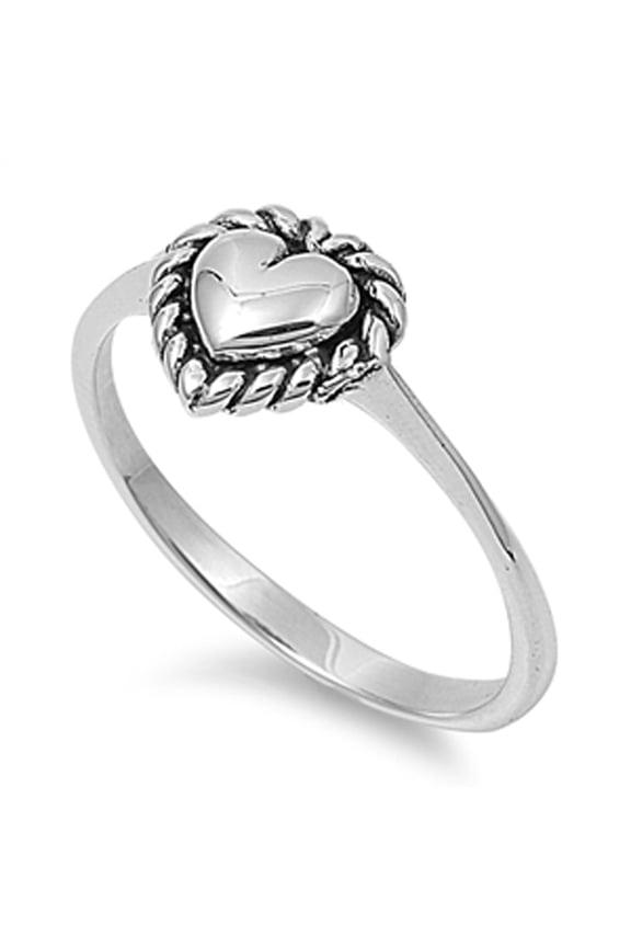 Puffed Heart Ring .925 Sterling Silver Oxidized Rope Band Jewelry Female Male Unisex Size 3