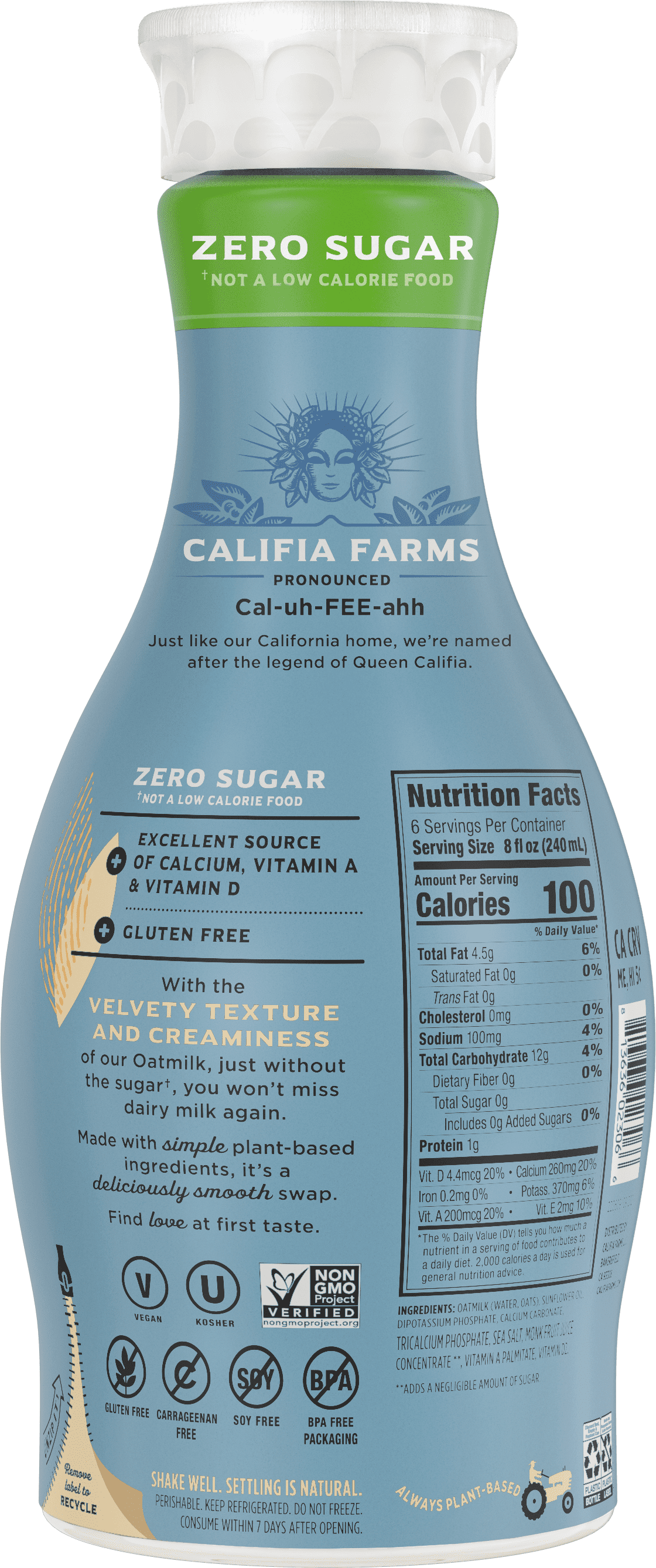Califia Farms Oat Milk Zero Sugar Gluten Free 48 Oz -, 40% OFF