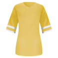 thumbnail image 4 of Bovemsi Ladies Loose Casual V Neck Short Sleeve Cuff Striped Patchwork Solid Color Womens T Shirt, Yellow Women's Summer Short Sleeve T-Shirts, XXL, 4 of 4