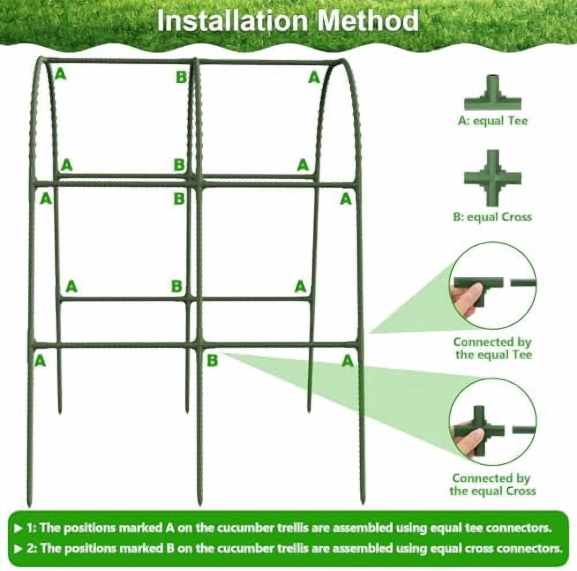 Cucumber Trellis for Raised Bed Garden, U-Shape Arch Trellis for Climbing Plants Outdoor, Metal Vegetables Trellis with Netting, Garden Trellis for Cucumber Plants Sweet Pea Bean Grape