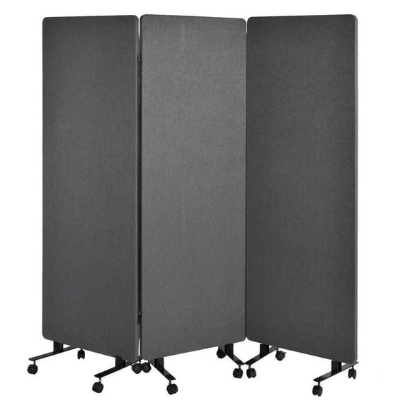 3 Panel Soundproof Room Divider, 76 x 66 Inch Portable Acoustic Partition with Wheels for Office Privacy and Classroom Noise Control (Dark Gray)