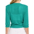thumbnail image 4 of AHMOMEI Women’s Shimmer Sheer Mesh Tie-Front Shrug, 3/4 Sleeve Open Front Cropped Cover Up, Lightweight Knit Cardigan for Summer Green S, 4 of 6