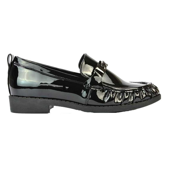 XY London Womens Heidi Chain Detail Patent Leather Ruched Loafers