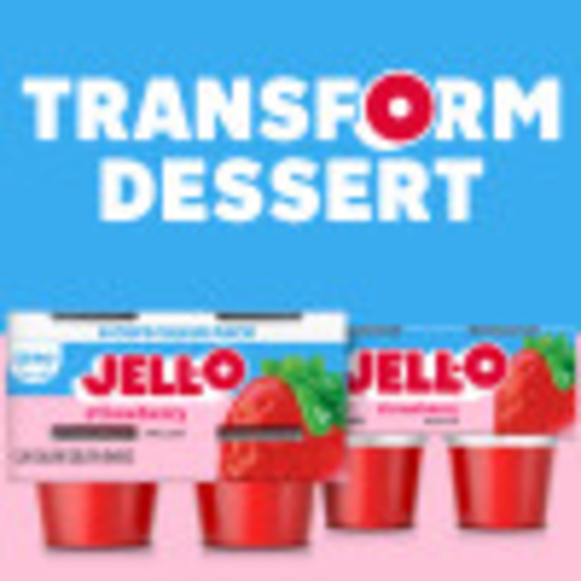 Jell-O Strawberry Artificially Flavored Zero Sugar Ready-to-Eat Gelatin Snack Cups Family Size Pack, 8 ct Cups