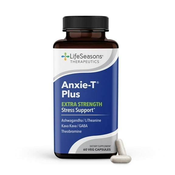 Anxie-T Plus - Extra Strength Stress Relief Supplement - Supports Mood & Mental Focus - Feel Calm and Relaxed - Eases Tension & Nervousness - Ashwagandha, Kava Kava, GABA & L-Theanine - 60 Capsules