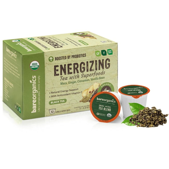BareOrganics Energizing Black Tea Pods for Single Serve Coffee Makers 12-Count