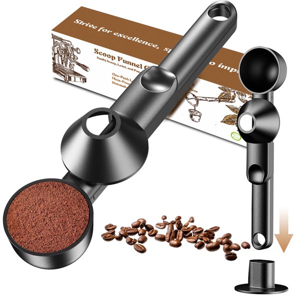 Cuchara medidora para café Mudygelay de 2 cucharadas, diseño con embudo, negra