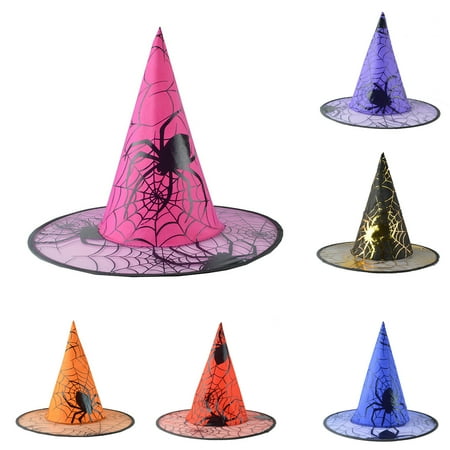 

gotofar Witch Hat Stylish Unique Pattern Gauze Halloween Witch Cosplay Cap for Home