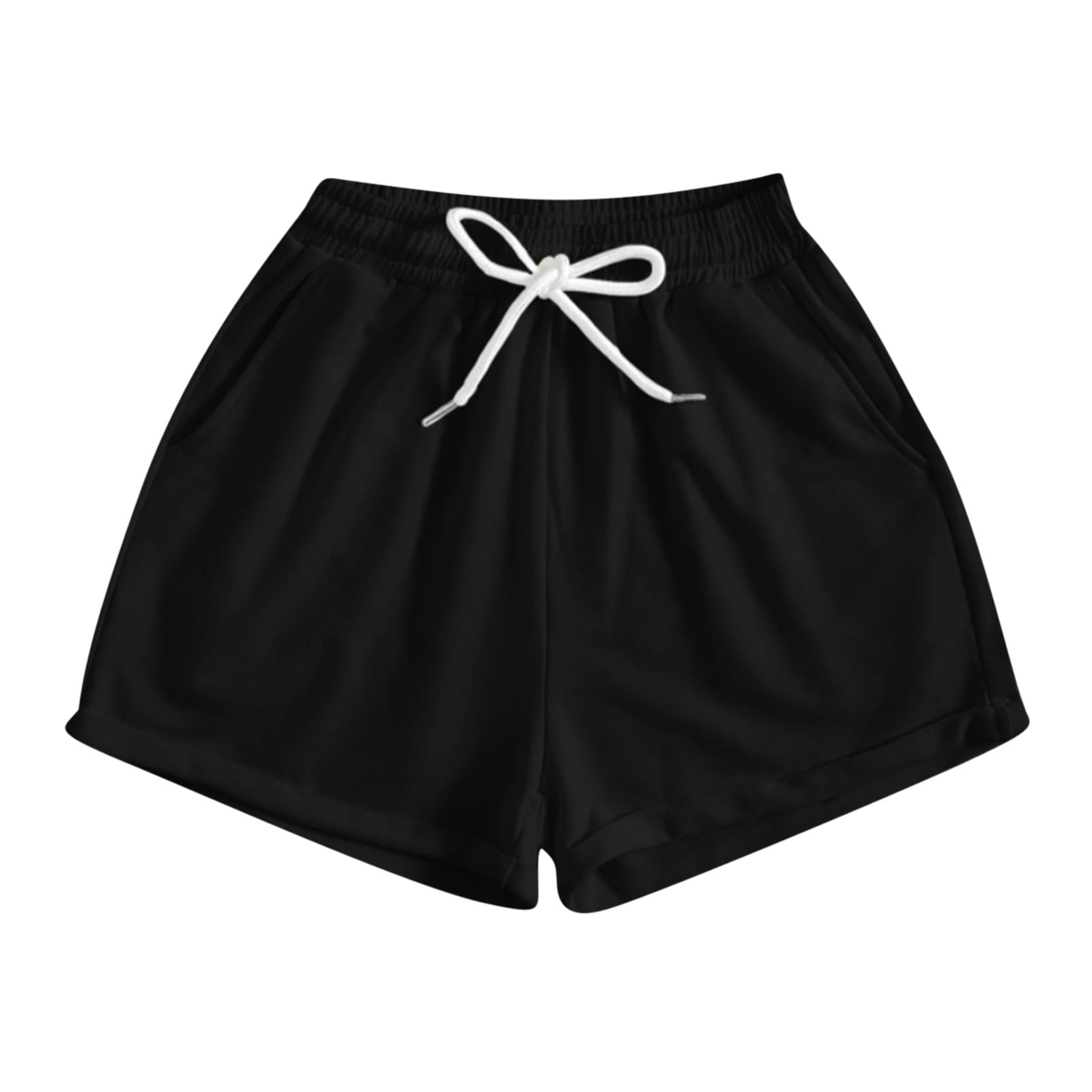 Jienlioq Women s Casual Shorts Women s Solid Casual Loose Pockets Lacing Drawstring Short Pants Purple