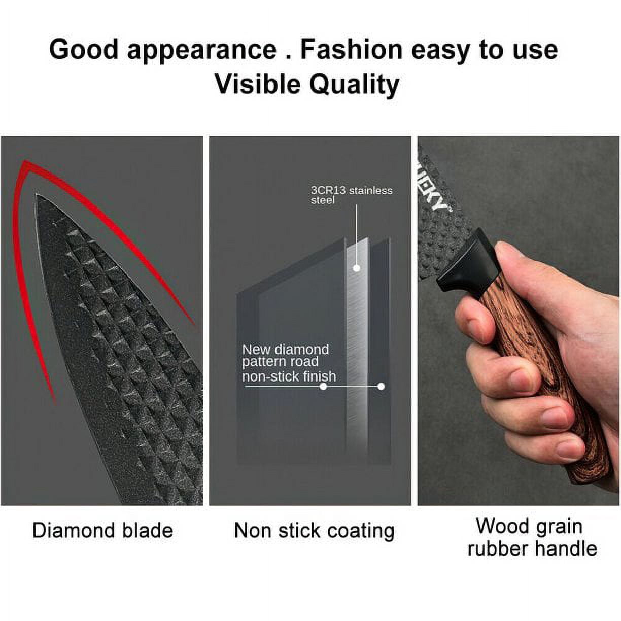Knife Set, DFITO 6 Piece Kitchen Knife Set, Auto Sharpening Chef Knife Set, High Carbon Stainless Steel Hammer Series Knife Set, Boxed Knife Set, ZJ60