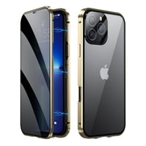 Privacy Magnetic Case for iPhone 14 Pro, Anti Peeping Clear Double Side Tempered Glass [Magnet Absorption Metal Bumper Frame] Thin 360 Full Protective Phone Case with Lens Protector, Gold