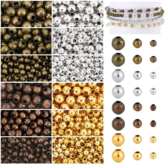 4120pcs 4 Colors Metal Spacer Beads Set Round Ball Smooth Beads 3 Sizes Loose Spacer Beads