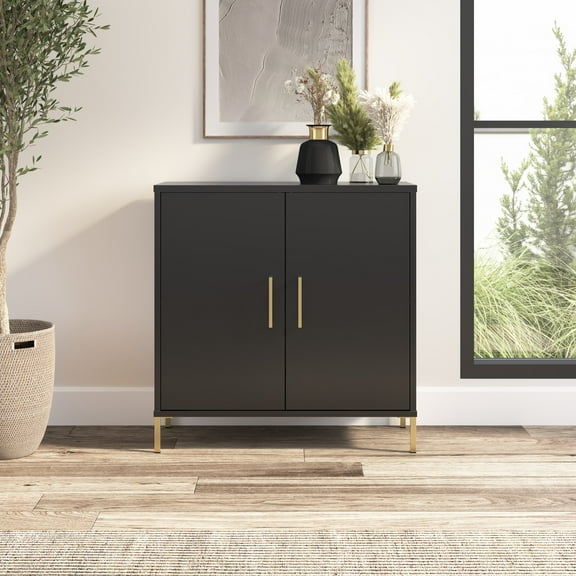 Bush Furniture Soho Low Storage Cabinet with Doors in Black