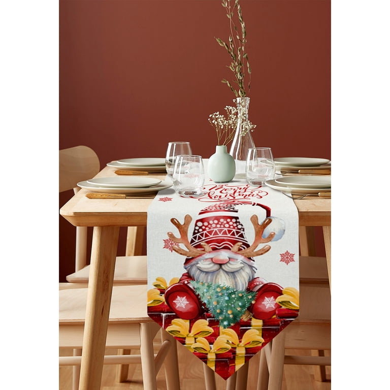 Table Runner Dresser Scarves Christmas Santa Gnome with Gifts Cotton Linen  Burlap Table Cover Red Winter Snowflake on Linen Table Runners for Family  Kitchen Dining Holiday Party Banquet Decor - Walmart.com