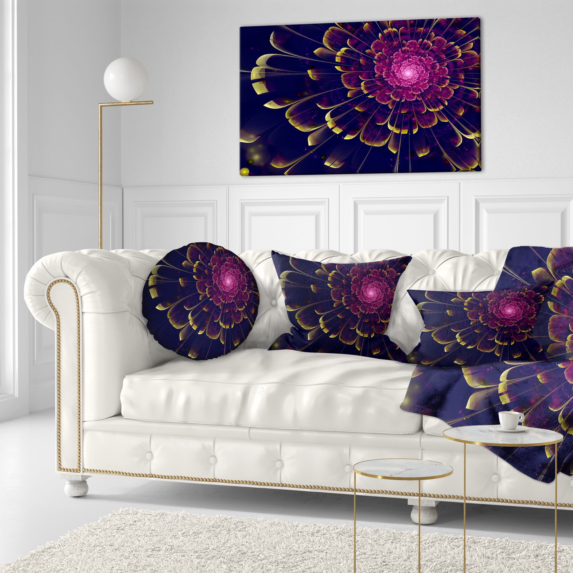 Designart Fractal Flower with Yellow Details - Floral Throw Pillow - 12x20