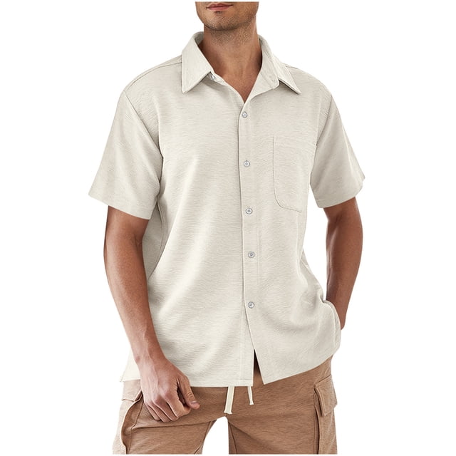 Mens Casual Manga Corta Botón Abajo Camisas, Verano de Moda de Color Sólido de Bolsillo para Casual Y Fiesta