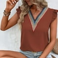 thumbnail image 6 of XFLWAM Womens Contrast Lace V Neck Tank Tops Ruffle Sleeve Summer Blouse Casual Sleeveless Loose Fit Vest Shirts, 6 of 9