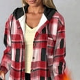 thumbnail image 7 of SwiftWear Women's Plaid Shirt Jacket Warm Hooded Fleece Coat Button Pocket Casual Outerwear Thick Cozy Shacket, Red, 7 of 7
