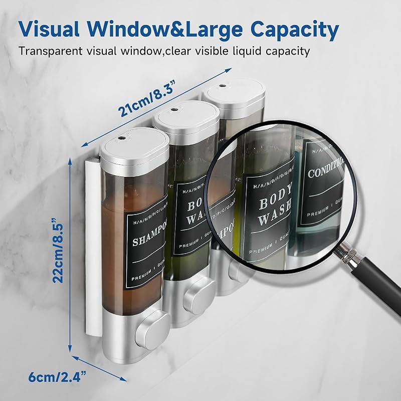 CZQ 3 Chamber Wall-Mounted Shower Dispenser No Drill Large Capacity Bathroom Organizer