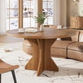 thumbnail image 2 of Round Dining Table for 4-6 People, 120cm Dining Room Table with Wooden Pedestal Base, Dinner Tables, Circle Kitchen Tables for Dining Room, Kitchen, Living Room (Table Only), 2 of 7
