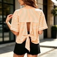 thumbnail image 4 of FAIWAD Summer Tops for Women Striped Tie Back Short Sleeve Crew Neck T Shirts Casual Going Out Blouses, 4 of 9