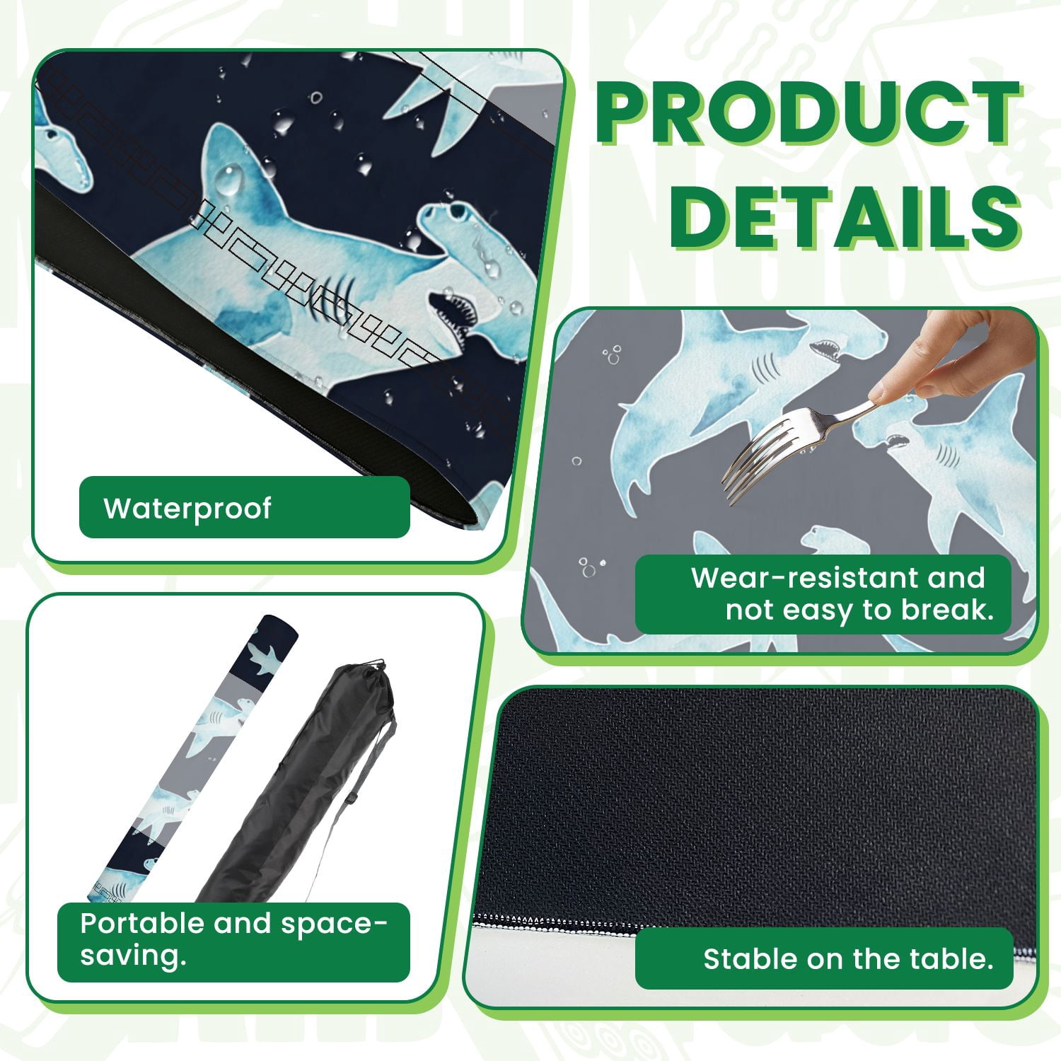 Mahjong Mat 31.5" x 31.5" Seamless watercolor hammerhead shark Non-Slip Noise Reduction American Mahjong Tiles Table Cover for Dominoes Poker Card Board Games Gift