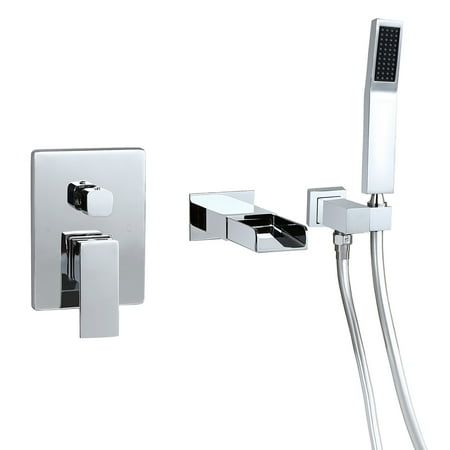 Homary Waterfall Wall Mount Solid Brass Bathtub Filler Faucet Handshower In Polished Chrome Canada - Wall Mount Waterfall Tub Faucet With Hand Shower Homary Waterfall Wall Mount Solid Brass Bathtub Filler Faucet Handshower In Polished Chrome Canada - Wall Mount Waterfall Tub Faucet With Hand Shower