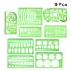 thumbnail image 3 of 1 juego / 9 piezas, plantillas de dibujos multiusos, reglas geométricas de medición, reglas de borrador de plástico para material de oficina escolar (verde claro), 3 of 5