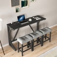 thumbnail image 4 of Industrial Bar Table Set w/ Power Outlet - Grey & Black, 4-Piece Dining Set for Kitchen/Living Room. Solid Wood, MDF, 59" Table. Includes 3 Stools., 4 of 20