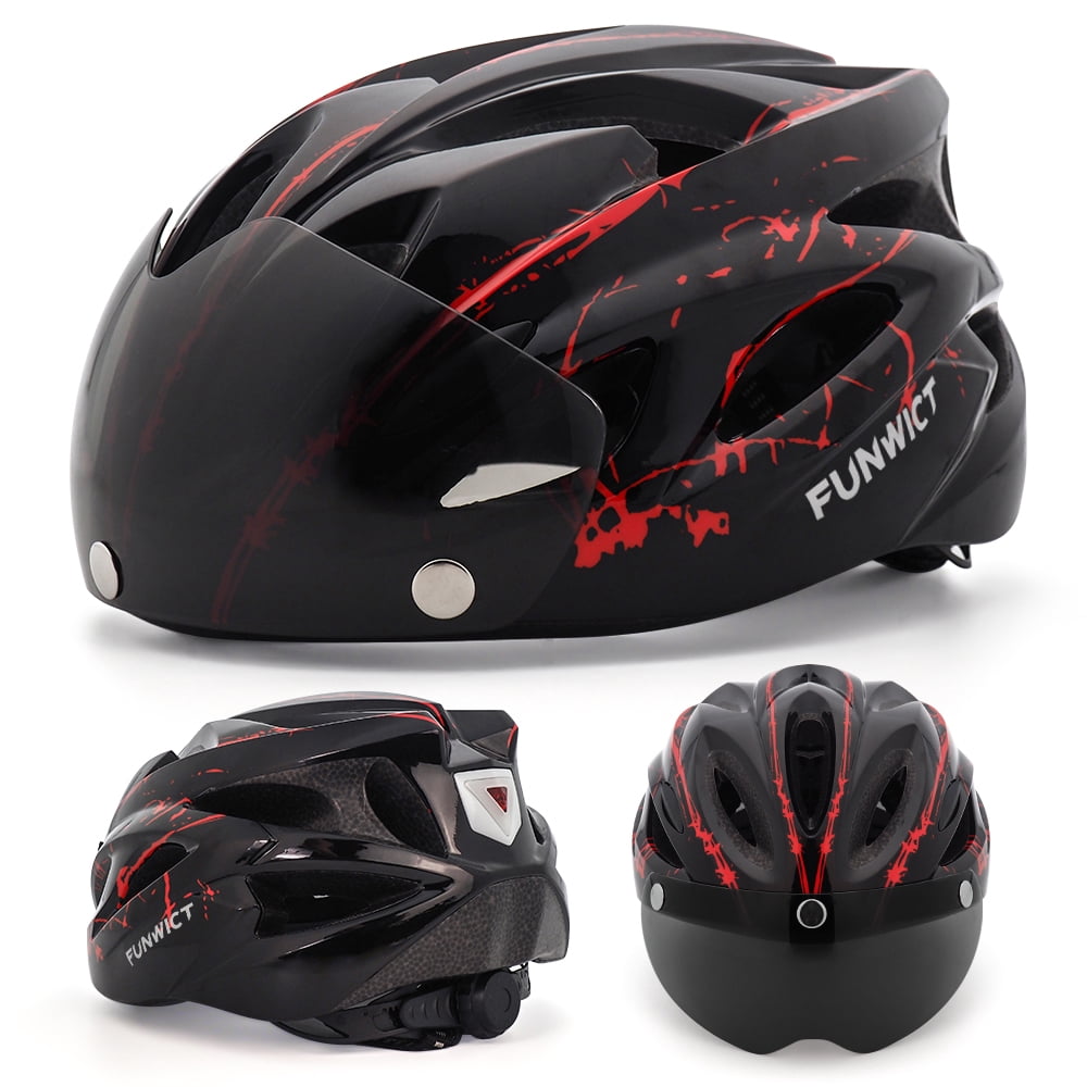FUNWICT Bicycle Helmet with Light and Magnetic Goggles Lightweight Bike Helmet for Adult Men Women