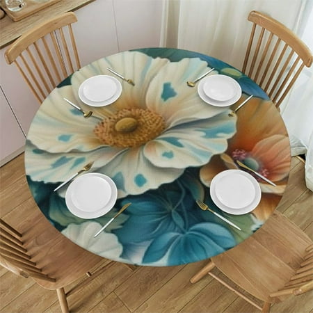 

nygtbtfer Modern Flower Round Fitted Tablecloth with Elastic Edge Magical Flower Round Table Cover Home Decorative Tablecloth for Table Fit for Round Tables 31 -35
