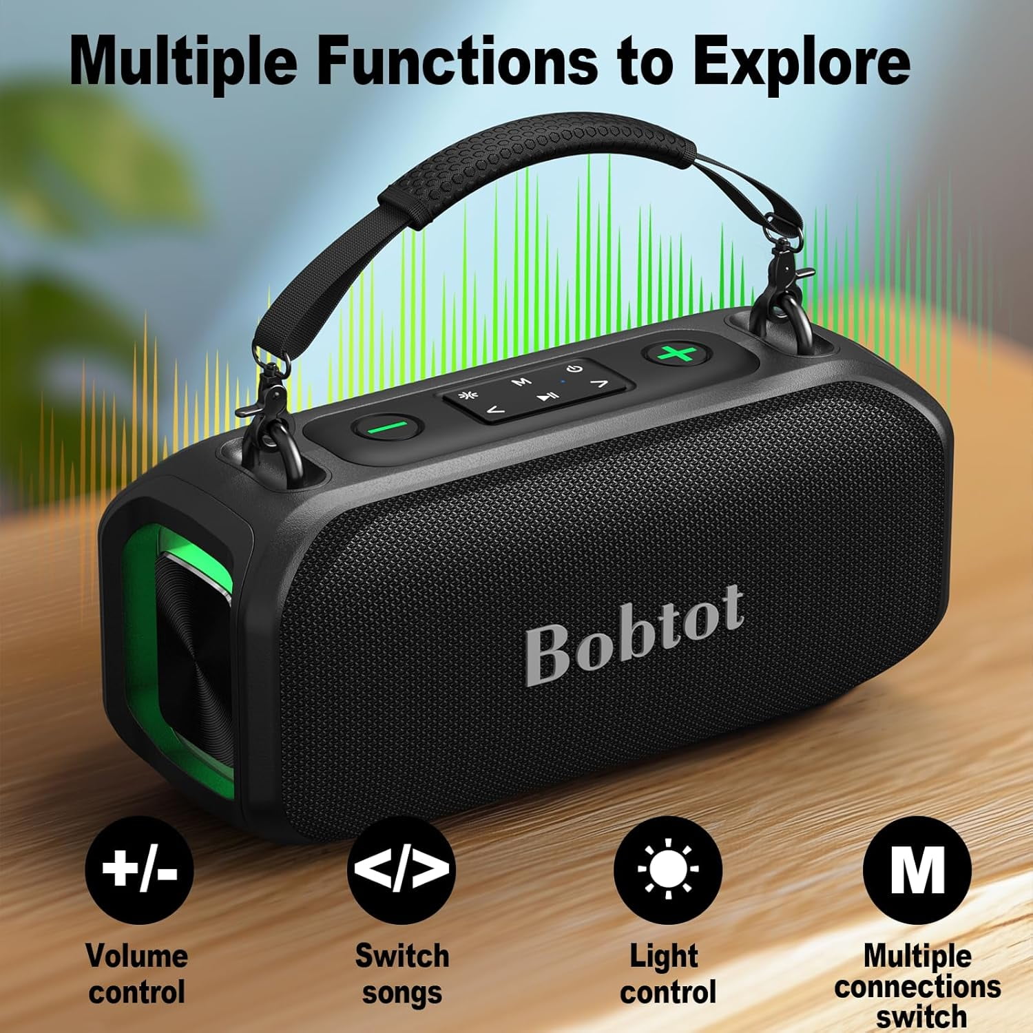 Bobtot Portable Bluetooth Speaker with 2 Wireless Microphones IPX6 Waterproof Karaoke Machine Home Speaker System for Adults Kids Home & Outdoor Party with Handle and RGB