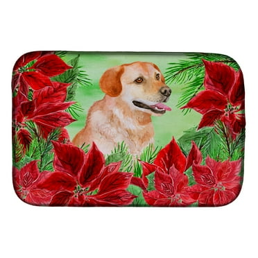 Labrador Retriever Poinsettas Dish Drying Mat