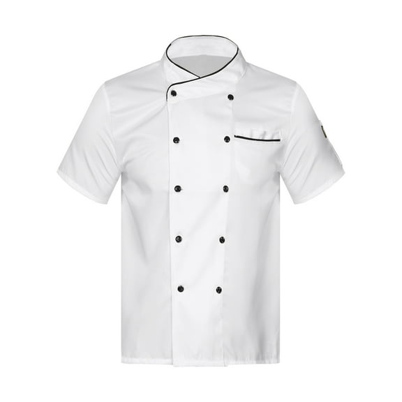 Haitryli Men Short/Long Sleeve Chef Coat Solid Chef Jacket Cooking Uniform White Short Sleeve L