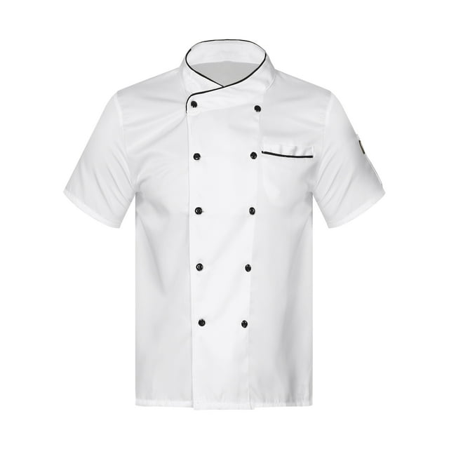 JanJean Veste de Chef Unisexe Manches Longues/courtes Restaurant Cuisine Hôtel Manteau de Chef Uniforme de Chef Blanc Manches Courtes m