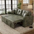 thumbnail image 2 of Muumblus Convertible Pull Out Sofa Bed, L-Shaped Sectional Sleeper Couch with Storage Chaise, Vintage Faux Leather Look, Green Polyester Fabric, 2 of 11