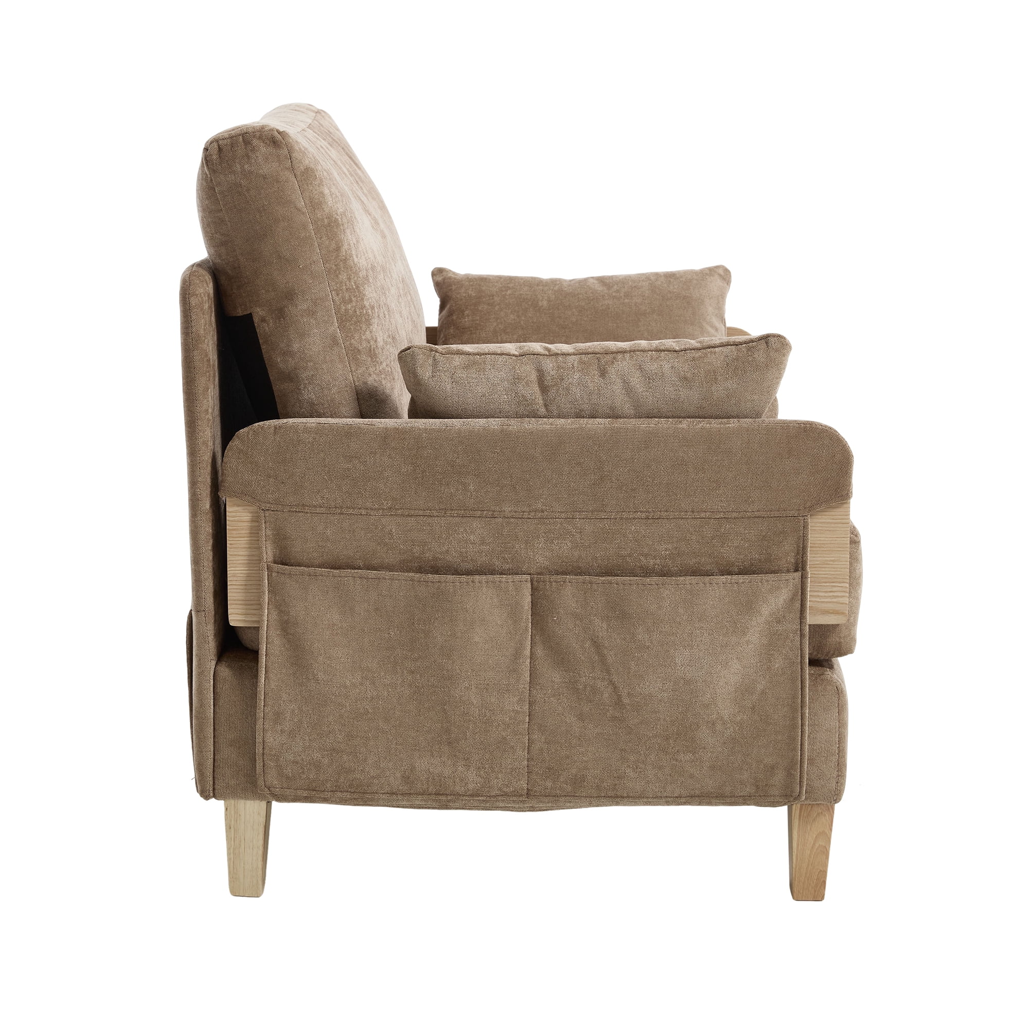MOONMISS Chenille Upholstered 3-in-1 Convertible Sleeper Foldable Sofa Bed Recliner Chair with 3 Pillows-Light Brown