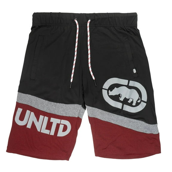 Ecko Unltd Men's Slant Colorblock Activewear Shorts (Small, True Red Marled)